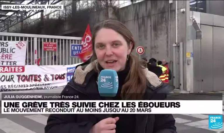 Réforme des retraites : mobilisation des éboueurs devant le centre d'incinération d'Issy-les-Moulineaux