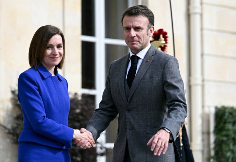 Maia Sandu et Emmanuel Macron à Paris, le 7 mars 2024. ( AFP / BERTRAND GUAY )