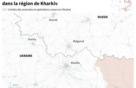 Carte du Nord-Est de l'Ukraine localisant la région de Kharkiv frontalière avec la Russie ( AFP / Thierno TOURE )