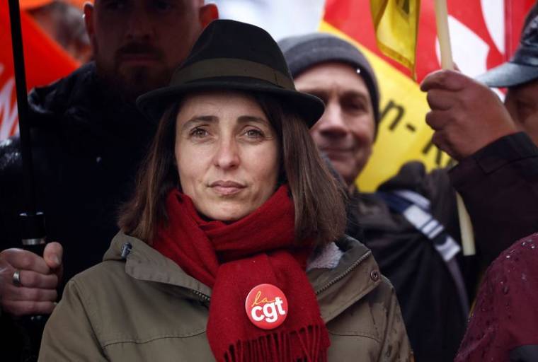 La secrétaire générale du syndicat CGT, Sophie Binet, lors d'une manifestation à Paris