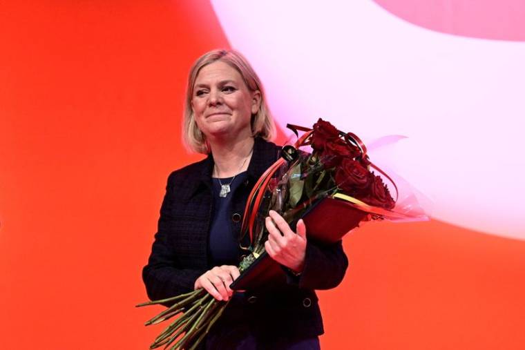 La première ministre suédoise, Magdalena Andersson, lors de la veille électorale du parti social-démocrate