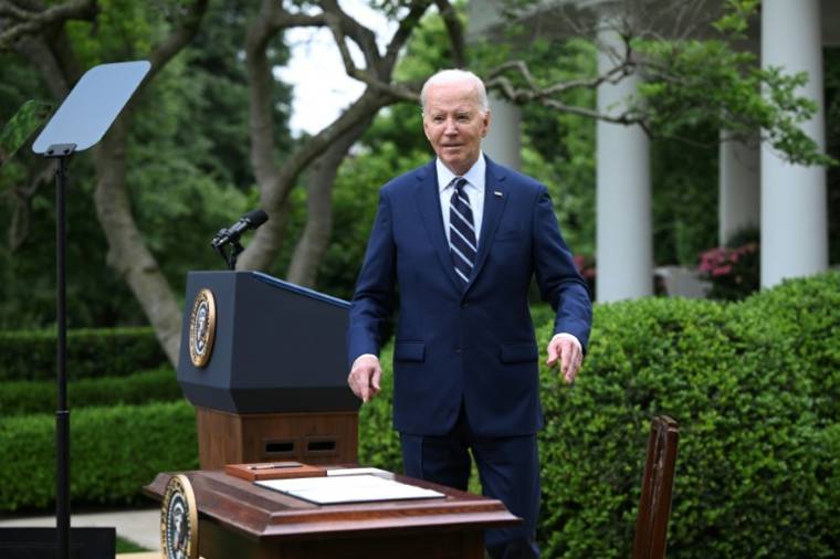 Le président américain Joe Biden arrive à une conférence de presse à Washington, le 14 mai 2024 ( AFP / Mandel NGAN )