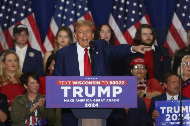 Donald Trump lors d'un meeting à Green Bay, dans le Wisconsin (nord des Etats-Unis), le 2 avril 2024 ( AFP / Alex Wroblewski )