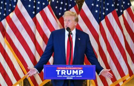 Donald Trump s'exprime depuis la Trump Tower à New York le 31 mai 2024 ( AFP / ANGELA WEISS )