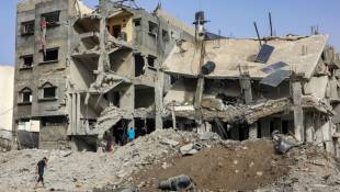 Un bâtiment détruit par un bombardement israélien à Gaza, le 18 avril 2024 ( AFP / - )