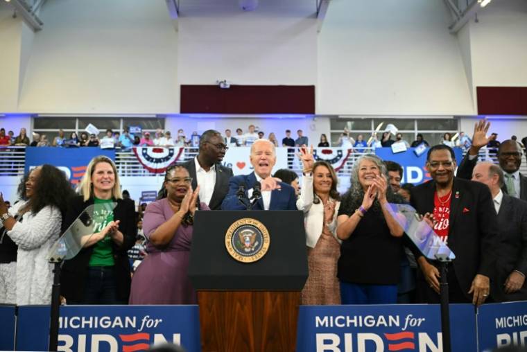 Le président américain Joe Biden lors d'un meeting de campagne à Detroit, le 12 juillet 2024 dans le Michigan ( AFP / Mandel NGAN )