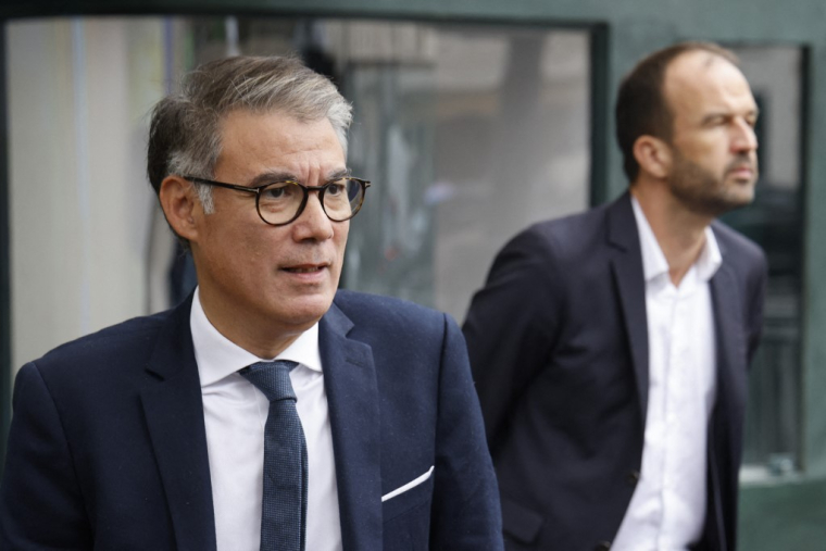 Olivier Faure et Manuel Bompard, le 12 octobre 2023, à Paris ( AFP / LUDOVIC MARIN )