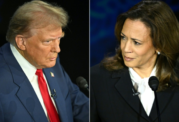 La vice-présidente américaine et candidate démocrate Kamala Harris (droite) et l'ancien président républicain Donald Trump, lors d'un débat à Philadelphie le 10 septembre 2024 ( AFP / SAUL LOEB )