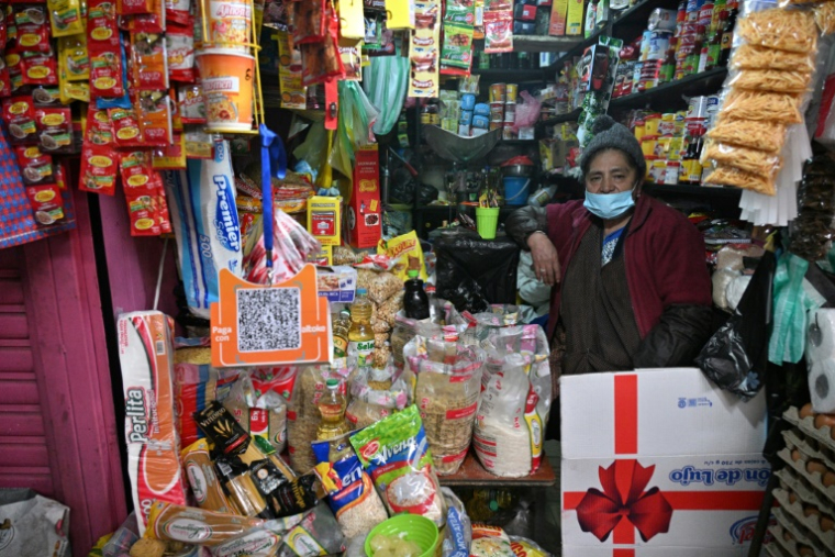 Margarita Avila dans son épicerie du Mercado Lanza à La Paz, le 20 novembre 2024 en Bolivie ( AFP / AIZAR RALDES )