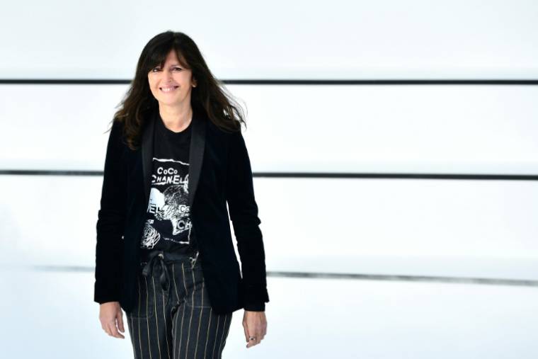 French fashion designer Virginie Viard for Chanel greets the public at the end of the fashion show for the fall-winter 2020-2021 women's ready-to-wear collection in Paris, March 3, 2020 (AFP / Christophe ARCHAMBAULT)