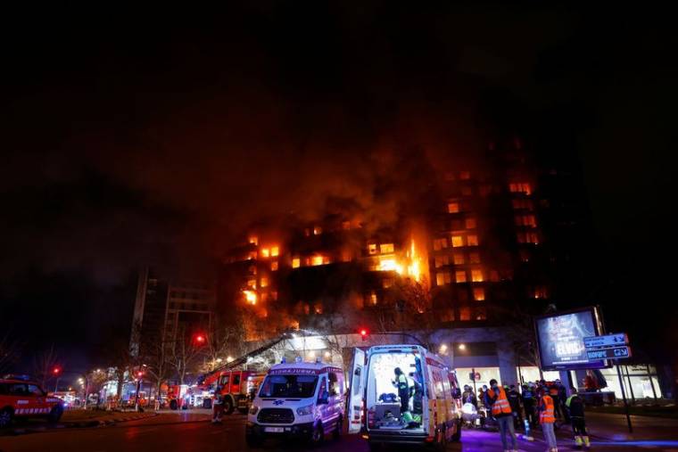 Incendie dans un immeuble à Valence, Espagne