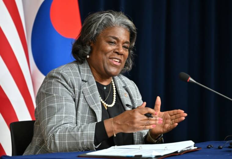 L'ambassadrice des Etats-Unis auprès de l'ONU, Linda Thomas-Greenfield, lors d'une conférence à Séoul le 17 avril 2024  ( POOL / JUNG YEON-JE )