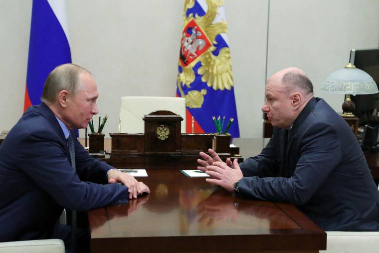 Vladimir Poutine et Vladimir Potanine, à Moscou, en décembre 2017 ( SPUTNIK / MIKHAIL KLIMENTYEV )