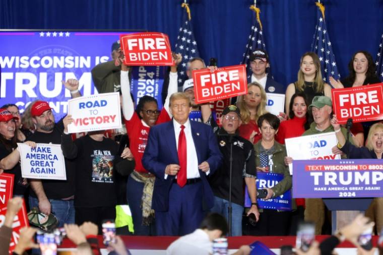 L'ancien président américain Donald Trump lors d'un meeting de campagne à Green Bay, le 2 avril 2024 dans le Wisconsin ( AFP / Alex Wroblewski )