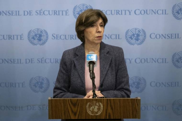 Catherine Colonna, présidente du groupe d'experts indépendants chargé d'une mission d'évaluation de l'UNRWA, au siège de l'ONU, le 22 février 2024 à New York ( AFP / ANGELA WEISS )