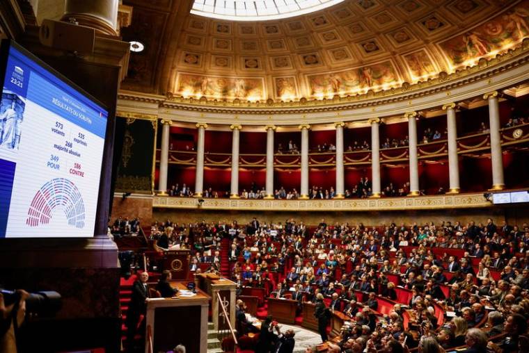 Vote du projet de loi sur l'immigration à l'Assemblée nationale à Paris