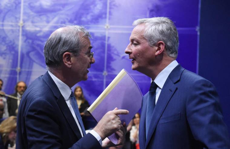 François Villeroy de Galhau, le gouverneur de la Banque de France, et Bruno Le Maire, le ministre de l'Economie. ( AFP / ERIC PIERMONT )