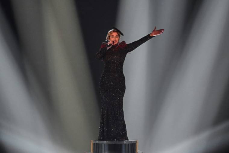 La chanteuse québécoise La Zarra représente la France lors de la finale du concours Eurovision de la chanson 2023 à Liverpool, le 13 mai 2023 dans le nord de l'Angleterre ( AFP / Paul ELLIS )