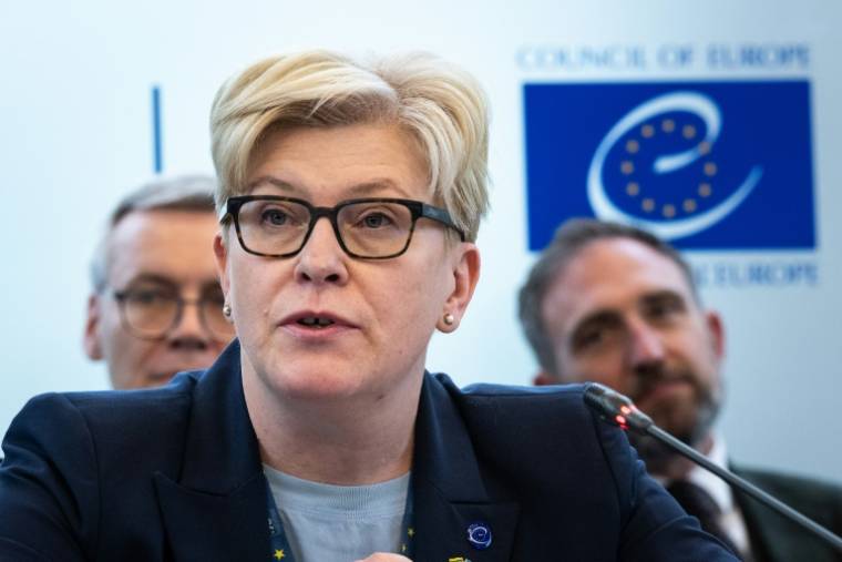 La Première ministre lituanienne Ingrida Simonyte, vaincue à la présidentielle, le 17 mai 2024 au Conseil de l'Europe à Strasbourg ( AFP / SEBASTIEN BOZON )