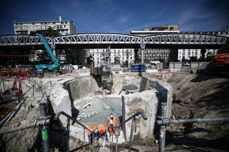 Le chantier du bassin d'Austerlitz, un bassin de stockage et de traitement des eaux de la Seine, à Paris le 15 juin 2023 ( AFP / Anne-Christine POUJOULAT )