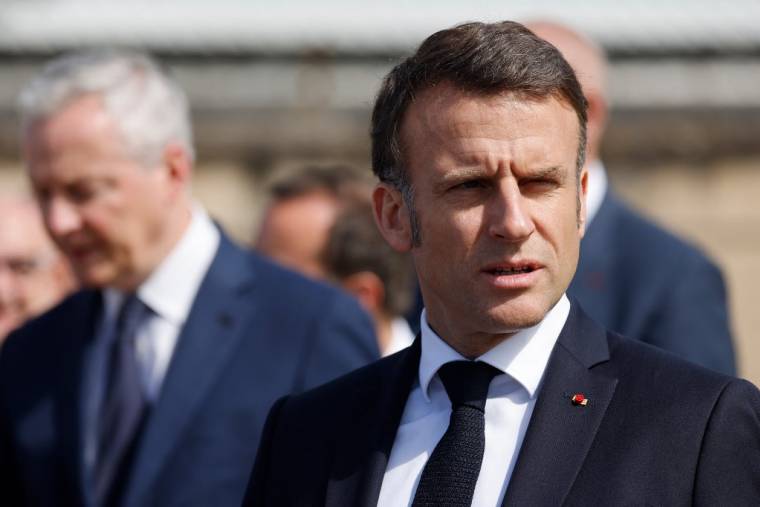 Emmanuel Macron, à Bergerac, le 11 avril 2024 ( POOL / LUDOVIC MARIN )