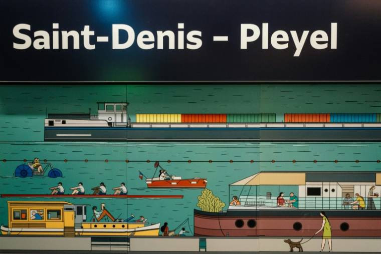La nouvelle station de métro Saint-Denis Pleyel construite dans le cadre du projet du Grand Paris Express, à Saint-Denis, le 15 mai 2024  ( AFP / Dimitar DILKOFF )
