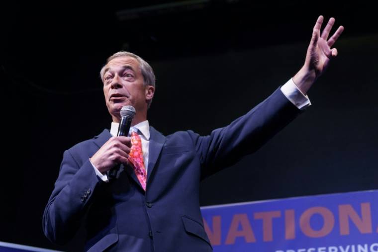 L'eurosceptique britannique Nigel Farage, le 16 avril 2024 à Bruxelles ( AFP / Simon Wohlfahrt )
