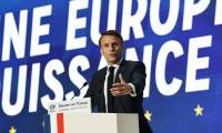 Le président Emmanuel Macron lors d'un discours sur l'Europe à la Sorbonne, le 25 avril 2024 à Paris ( POOL / Christophe PETIT TESSON )