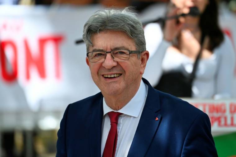 Le dirigeant de LFI Jean-Luc Melenchon lors d'un meeting électoral pour les législatives à Montpellier, le 23 juin 2024  ( AFP / Sylvain THOMAS )