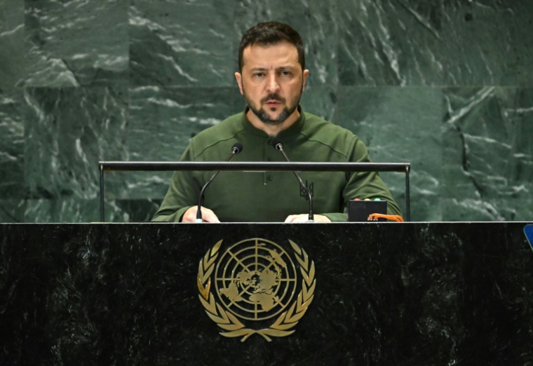 Le président ukrainien Volodymyr Zelensky lors du "Sommet de l'avenir" au siège de l'ONU, le 23 septembre 2024 à New york ( AFP / TIMOTHY A. CLARY )