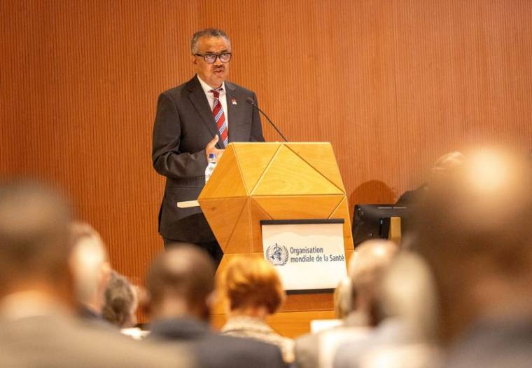 Le directeur général de l'OMS Tedros Adhanom Ghebreyesus, lors de l'Assemblée mondiale de la santé aux Nations Unies à Genève