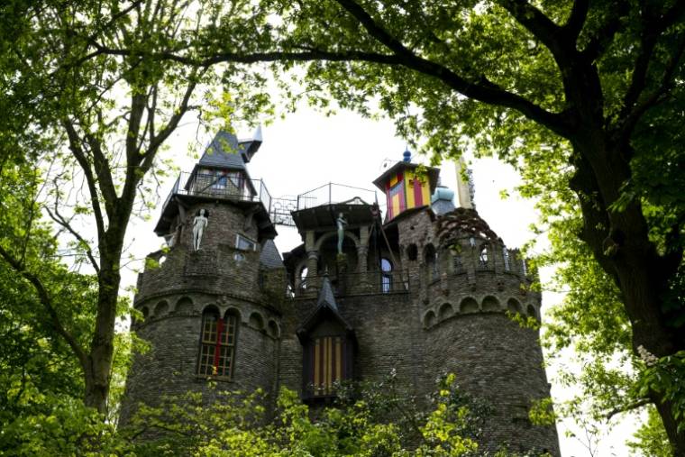 Le château Olt Stoutenburght construit par le Néerlandais Gerry Halman, alias Seigneur Gregorious, le 6 mai 2024 à Blesdijke, aux Pays-Bas  ( AFP / Nick Gammon )