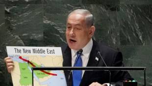 Le Premier ministre isréalien Benjamin Netanyahu à la tribune de l'Assemblée générale de l'ONU, le 22 septembre 2023 à New York ( AFP / Bryan R. Smith )