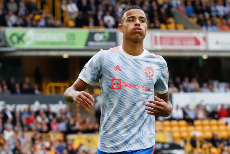 Wolverhampton, England, 29th August 2021. Mason Greenwood of Manchester United reacts to his shot fizzing past the post  during the Premier League match at Molineux, Wolverhampton. Picture credit should read: Darren Staples / Sportimage By Icon Sport