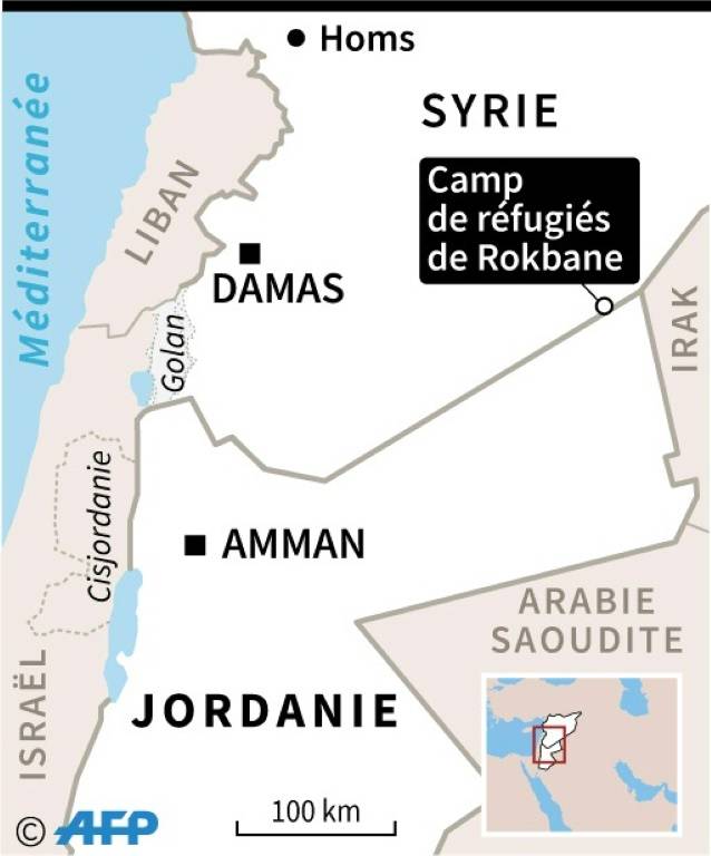 Carte de la Syrie localisant le camp de réfugiés de Rokbane ( AFP / Vincent LEFAI )
