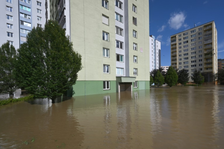 Les rues inondées dans la ville d'Opava, dans l'est de de la République tchèque, le 15 septembre 2024 après le passage de la tempête Boris ( AFP / Michal Cizek )