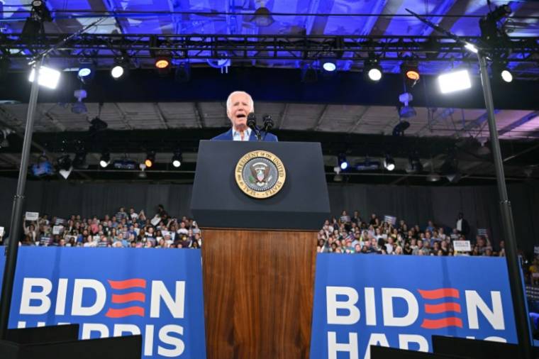 Le président américain Joe Biden pendant un meeting de campagne à Raleigh, le 28 juin 2024 en Caroline du Nord ( AFP / Mandel NGAN )