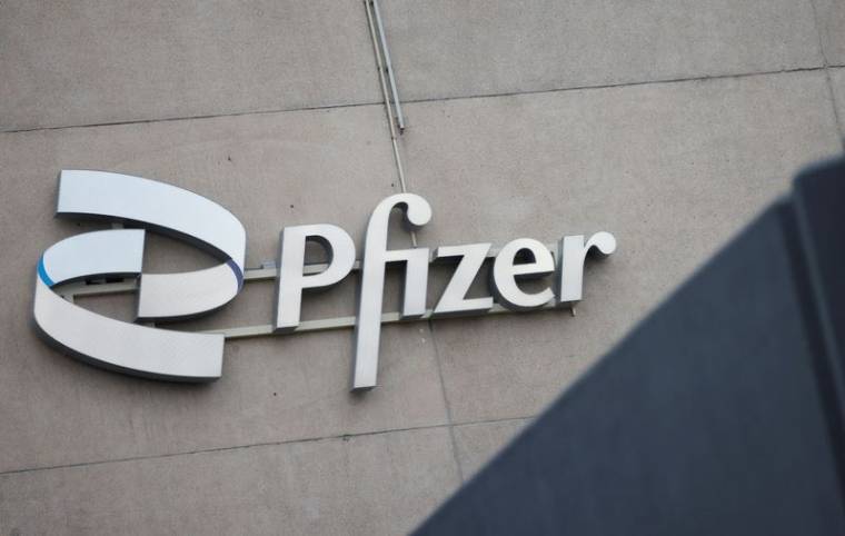 Le logo DE Pfizer à Puurs, en Belgique