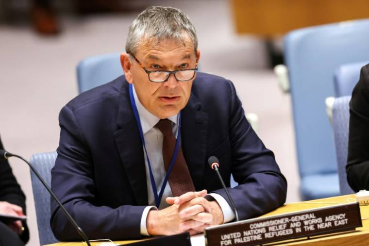 Le commissaire général de l'UNRWA, Philippe Lazzarini, lors d'une réunion du Conseil de sécurité de l'ONU, le 17 avril 2024 à New York ( AFP / Charly TRIBALLEAU )