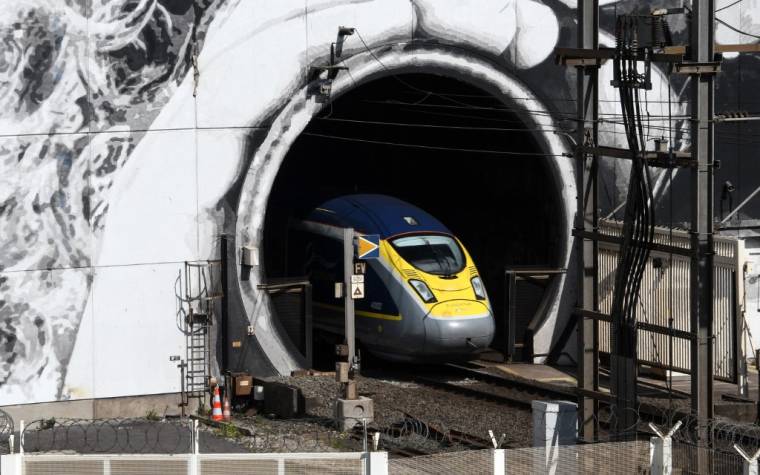 Un train de voyageurs Eurostar quitte le tunnel sous la Manche, à Coquelles (nord de la France) - juillet 2019 ( AFP / DENIS CHARLET )