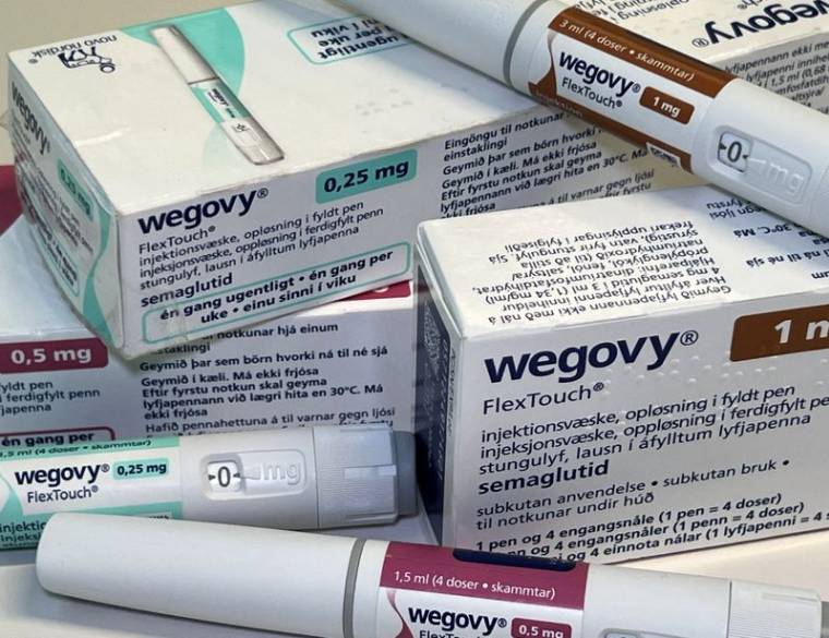 Des stylos injecteurs et des boîtes de Wegovy, le médicament amaigrissant de Novo Nordisk