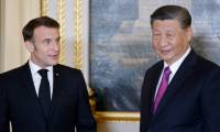 Le président français Emmanuel Macron (g) et son homologue chinois Xi Jinping au palais de l'Elysée à Paris, le 6 mai 2024 ( POOL / Ludovic MARIN )