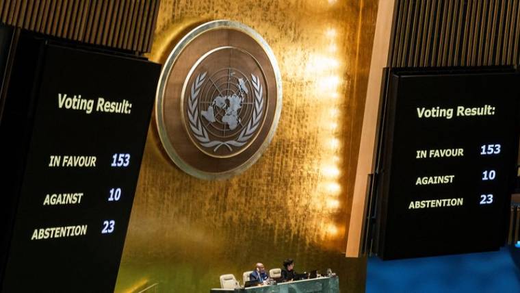 L'Assemblée générale des Nations Unies vote une résolution sur le cessez-le-feu dans le cadre du conflit entre Israël et le groupe islamiste palestinien Hamas, à New York