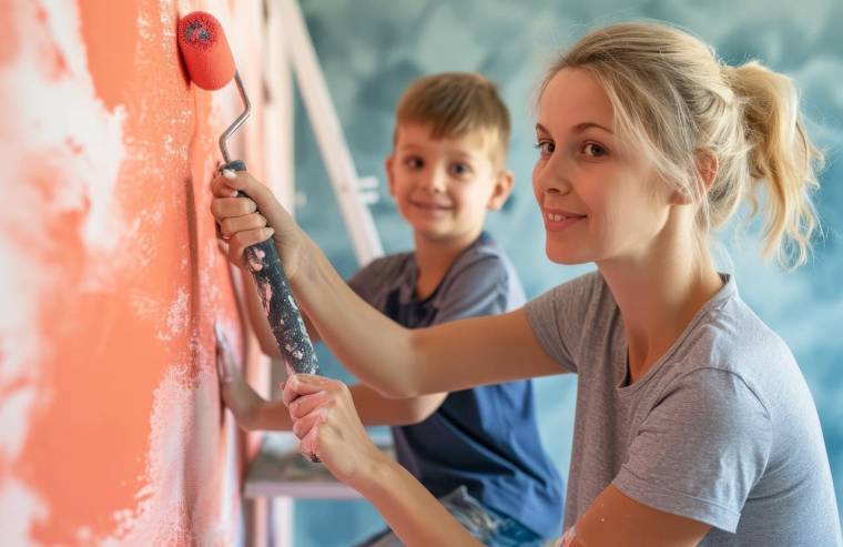 (Crédits photo : Adobe Stock - Une mère et son fils faisant ensemble de la peinture murale dans une pièce de la maison)
