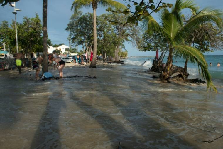 La plage de Sainte-Anne, envahie par les eaux avant le passage de l'ouragan José, le 8 septembre 2017 en Guadeloupe  ( AFP / Helene Valenzuela )
