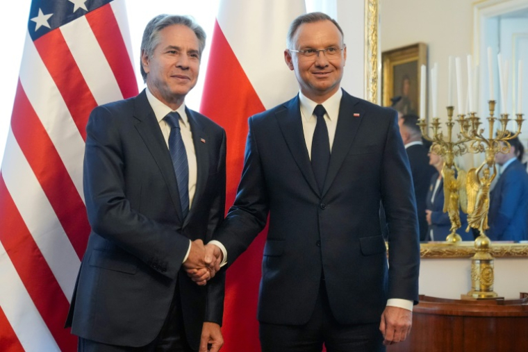 Le secrétaire d'État américain Antony Blinken (g) et le président polonais Andrzej Duda, le 12 septembre 2024 à Varsovie ( POOL / Mark Schiefelbein )