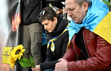 Rassemblement de soutien à l'Ukraine au deuxième anniversaire de l'invasion russe, le 24 février 2024 à Madrid ( AFP / JAVIER SORIANO )
