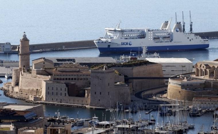 The car ferry "Paglia Orba" leaves the port of Marseille
