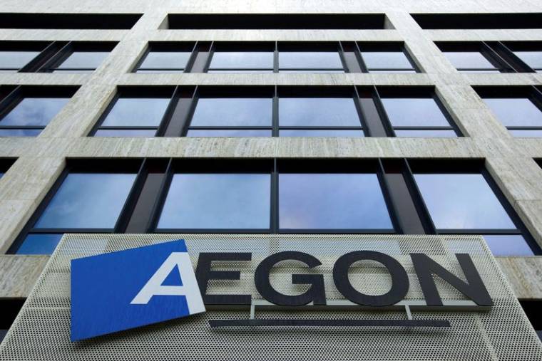 Photo d'archives du logo de Aegon à La Haye, aux Pays-Bas