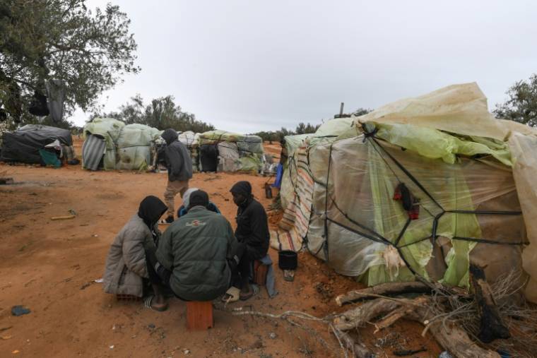 Campement de migrants d'Afrique subsaharienne à Jebeniana près de Sfax, en Tunisie le 24 avril 2024 ( AFP / FETHI BELAID )